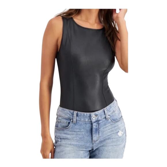 International Concept XXL Faux Leather Bodysuit Black Edgy Biker Baddie Moto New - Picture 11 of 11